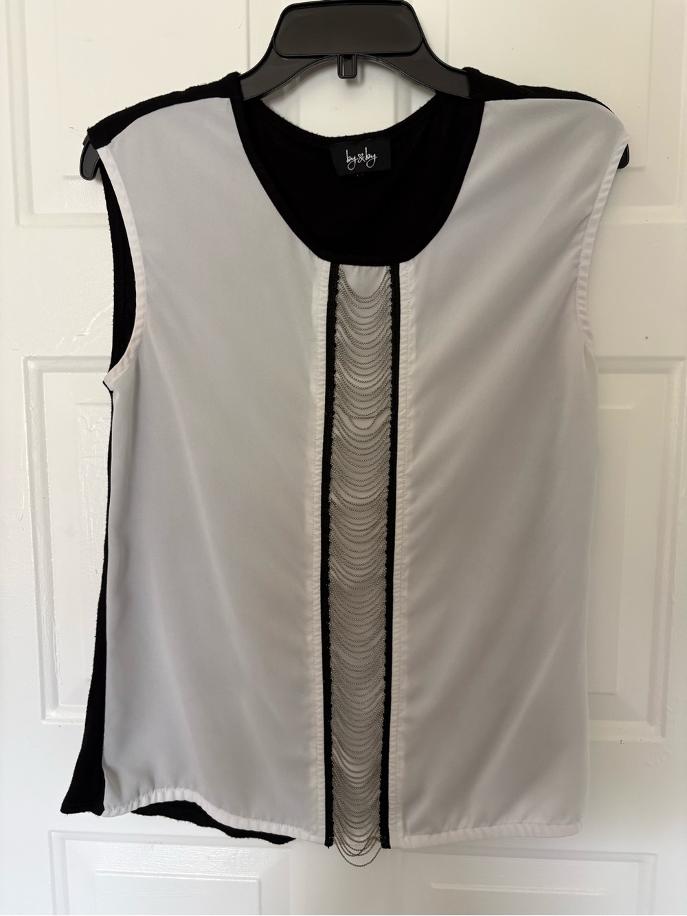 By & By Black and White Sleeveless Top with Center Chain Detail